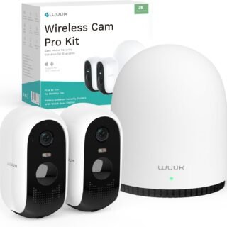 WUUK 2K Battery Operated Outdoor Security Camera Wireless, No Subscription, Wi-Fi Surveillance Home Security Camera System with Base Station, 32GB Free Local Storage, IP67, Compatible with Alexa