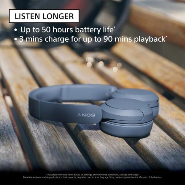 Sony WH-CH520 Wireless Headphones, Light Comfortable, on-Ear Style, Clear Voice Calls, 50 Hours Battery Life, Quick Charge, Multipoint, Beige - Image 3