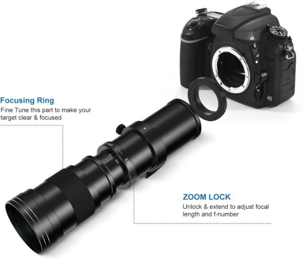 EF/EF-S 420-800mm F8.3 Telephoto Zoom Lens(MF) + T-Mount Adapter for Canon EOS Rebel T8i/T7i/T7/T6i/T5/T3i/T2i/XSi/SL3/SL2/T100/90D/80D/70D/50D/5D Mark IV/6D II/7D II/1D X III II-DSLR Cameras Lenses - Image 2