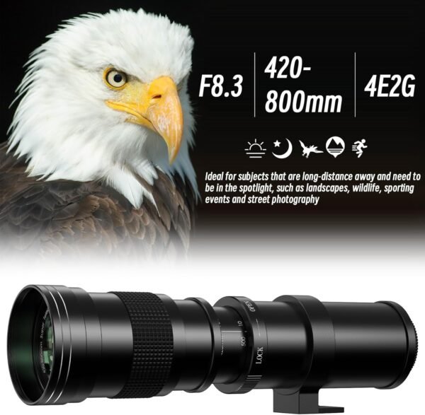 EF/EF-S 420-800mm F8.3 Telephoto Zoom Lens(MF) + T-Mount Adapter for Canon EOS Rebel T8i/T7i/T7/T6i/T5/T3i/T2i/XSi/SL3/SL2/T100/90D/80D/70D/50D/5D Mark IV/6D II/7D II/1D X III II-DSLR Cameras Lenses - Image 6
