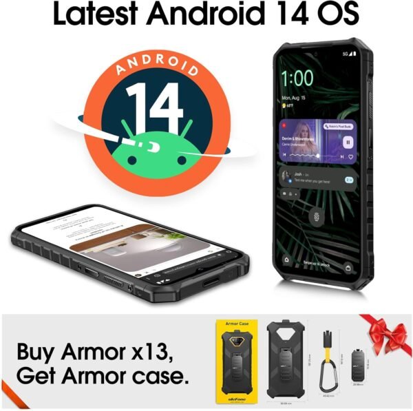 Ulefone Armor X13 (12+64GB), 50MP Rear Camera, 24MP Night Vision Camera, Android 14 OS Rugged Smartphone, 6.52” Screen, 6320mAh, NFC, GPS, Package with Exclusive Armor Case- Black - Image 6