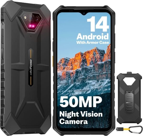 Ulefone Armor X13 (12+64GB), 50MP Rear Camera, 24MP Night Vision Camera, Android 14 OS Rugged Smartphone, 6.52” Screen, 6320mAh, NFC, GPS, Package with Exclusive Armor Case- Black - Image 3