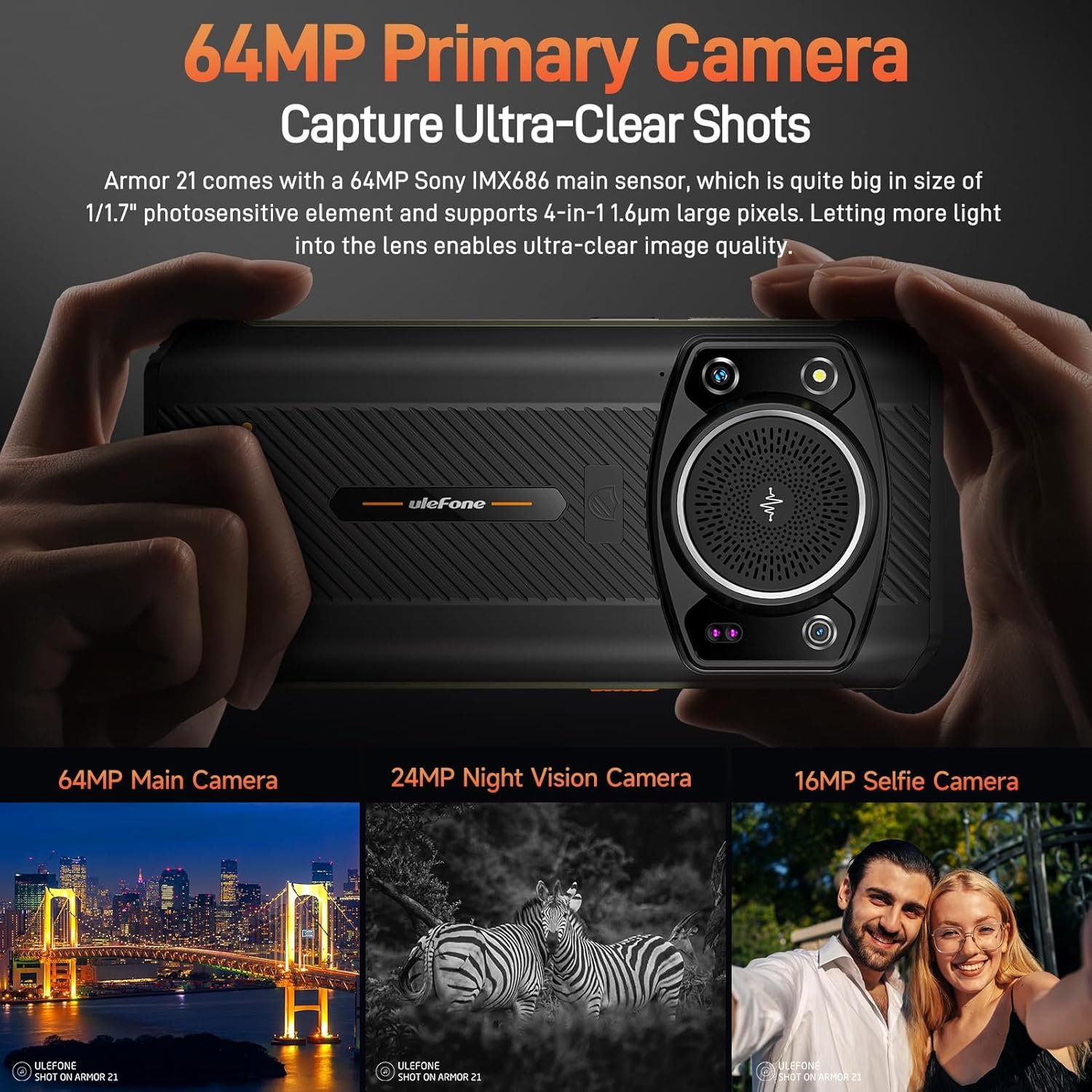 Ulefone Armor 21 16GB+256GB Rugged Smartphone, 122dB Loudest Speaker, MTK G99 Android 14 Unlocked Rugged Phone, 64MP Main Cam, 24MP Night Vision Cam, 6.58" FHD+ Screen, 9600mAh, IP68 Dual SIM 4G - Image 8
