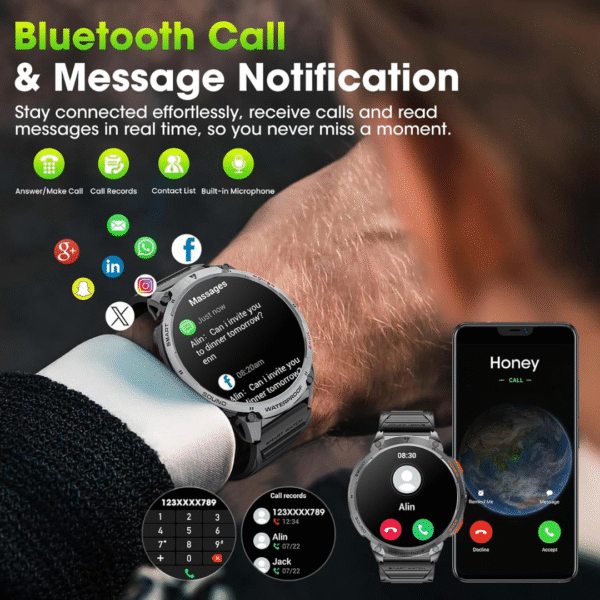 Military Smart Watches for Men, 1.85" HD Large Screen Smart Watch, Flashlight/730mAh/110+ Sports Modes Fitness Tracker Watch, Waterproof Mens Smart Watch for Android Phones iPhone Compatible - Image 6