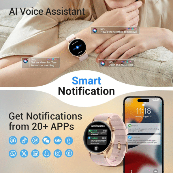 Smart Watch for Women,1.32" AMOLED Touchscreen Fitness Tracker, Make/Answer Calls, Activity Trackers with Heart Rate/Sleep/SpO2 Monitor,110+ Sport Modes Waterproof Fitness Watch - Image 8