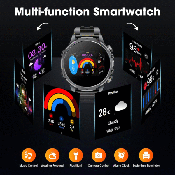 Mingtawn Military Smart Watch for Men (Answer/Make Call), 1,85" HD Touch Screen 700mAh Large Battery Fitness Watch with Flashlight/Sleep Monitor Fitness Tracker for iPhone & Android Black - Image 2
