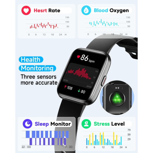 Smart Watch for Women Men, Smart Watch (Answer/Make Call),1.8" Full Touch Alexa Built-in Fitness Watch with Heart Rate/Blood Oxygen/Sleep/Stress Monitor, IP68 Waterproof Smartwatch for Android iOS - Image 4