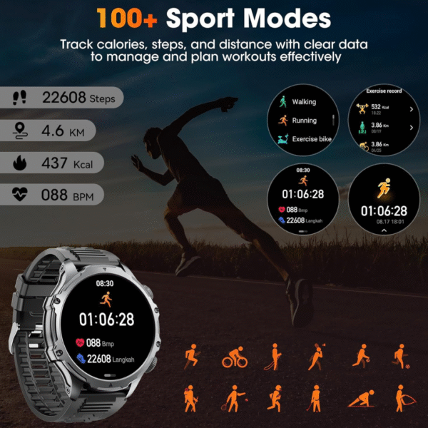 Mingtawn Military Smart Watch for Men (Answer/Make Call), 1,85" HD Touch Screen 700mAh Large Battery Fitness Watch with Flashlight/Sleep Monitor Fitness Tracker for iPhone & Android Black - Image 3