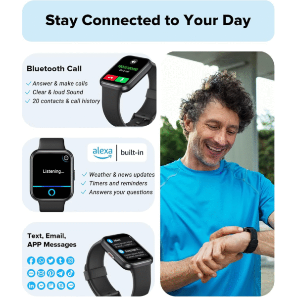 Smart Watch for Women Men, Smart Watch (Answer/Make Call),1.8" Full Touch Alexa Built-in Fitness Watch with Heart Rate/Blood Oxygen/Sleep/Stress Monitor, IP68 Waterproof Smartwatch for Android iOS - Image 6