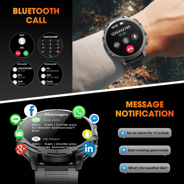 Mingtawn Military Smart Watch for Men (Answer/Make Call), 1,85" HD Touch Screen 700mAh Large Battery Fitness Watch with Flashlight/Sleep Monitor Fitness Tracker for iPhone & Android Black - Image 5